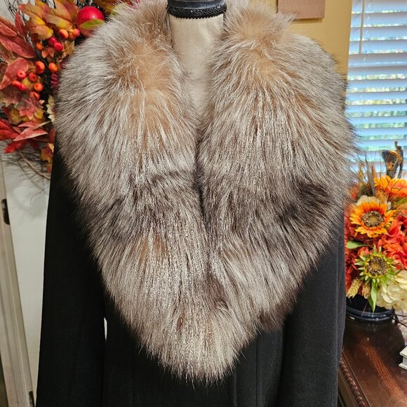 1 Madison Womens Coat XXL Black Fox Fur Retro Glam Old Money Quiet Luxury - Picture 6 of 15